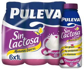 PULEVA Leche Sin Lactosa Desnatada Botella 1L Pack 6 » Te Llevo El Agua