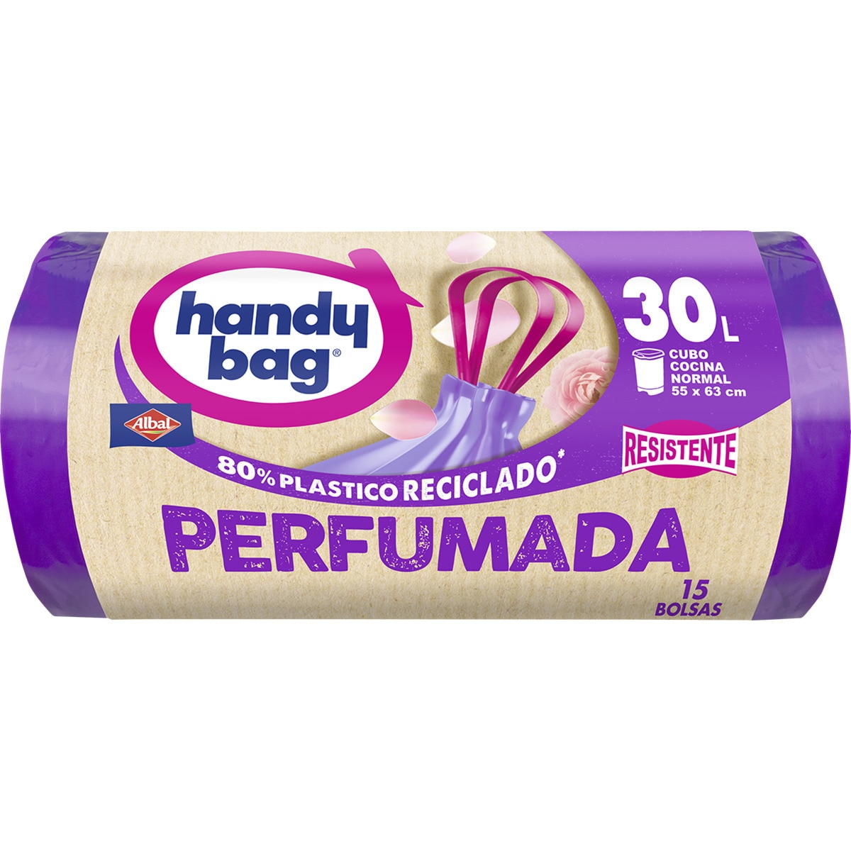 HANDY BAG Bolsa Basura Resistente Perfumado 30L 55x63 Paquete 15